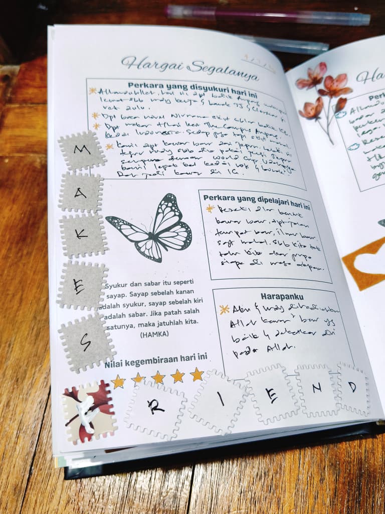 Contoh jurnal kesyukuran yang dihias secara kreatif